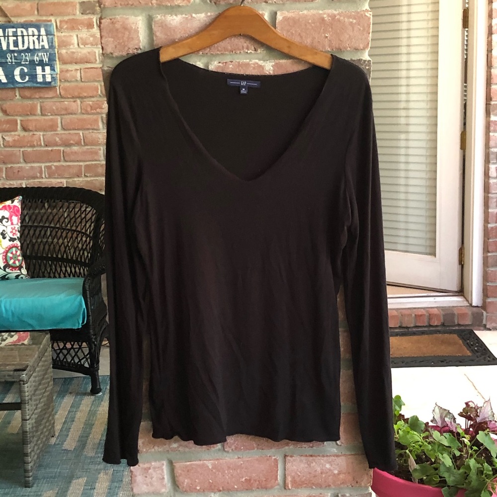 GAP Vintage Black Long Sleeve V Neck Tee Top Shirt Stretchy Light Medium